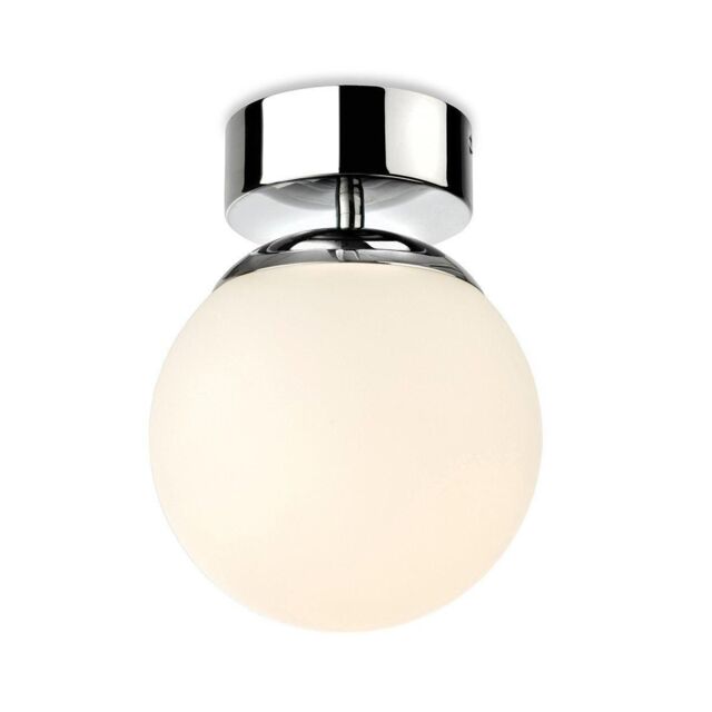 Netlighting Brook Bathroom Globe LED Flush Ceiling Fitting Chrome with Opal White Glass IP44 in Grey