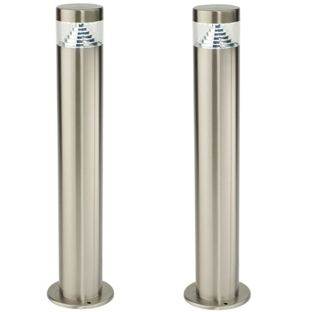 Loops 2 PACK Outdoor Garden Bollard Light Steel Pyramid Cool White LED Lamp Post IP44 - image 1