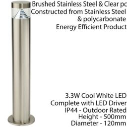 Loops 2 PACK Outdoor Garden Bollard Light Steel Pyramid Cool White LED Lamp Post IP44 - thumbnail 2