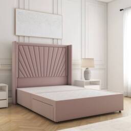 "BSSPOKE Alina Divan Bed Plush Velvet 54"" Headboard & No Mattress No Drawers in Pink - Size: Small Double" - thumbnail 1