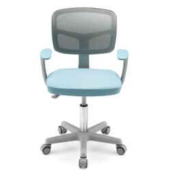 Gymax Swivel Study Chair Low-Back Desk Chair Adjustable Task Chair On Wheels in Blue - thumbnail 9