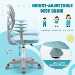 Gymax Swivel Study Chair Low-Back Desk Chair Adjustable Task Chair On Wheels in Blue - thumbnail 2