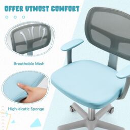 Gymax Swivel Study Chair Low-Back Desk Chair Adjustable Task Chair On Wheels in Blue - thumbnail 4