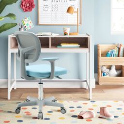 Gymax Swivel Study Chair Low-Back Desk Chair Adjustable Task Chair On Wheels in Blue - thumbnail 3