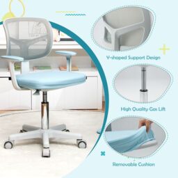 Gymax Swivel Study Chair Low-Back Desk Chair Adjustable Task Chair On Wheels in Blue - thumbnail 6