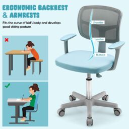 Gymax Swivel Study Chair Low-Back Desk Chair Adjustable Task Chair On Wheels in Blue - thumbnail 5