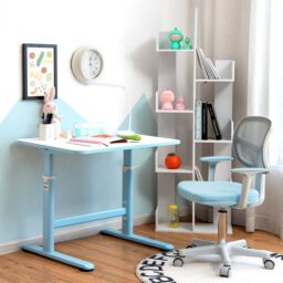 Gymax Swivel Study Chair Low-Back Desk Chair Adjustable Task Chair On Wheels in Blue - thumbnail 8