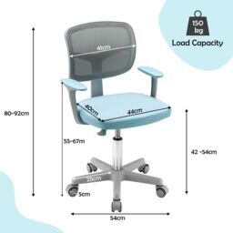 Gymax Swivel Study Chair Low-Back Desk Chair Adjustable Task Chair On Wheels in Blue - thumbnail 7