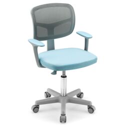 Gymax Swivel Study Chair Low-Back Desk Chair Adjustable Task Chair On Wheels in Blue - thumbnail 1