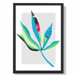 ARTZE Palm Leaf Blue & Green Abstract Minimalist Framed Print SIZE: A3 with Black Frame in Mid Blue - Size: A4 - thumbnail 1