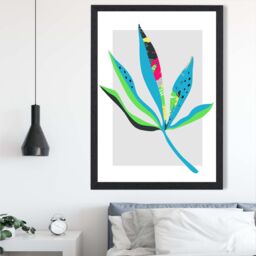 ARTZE Palm Leaf Blue & Green Abstract Minimalist Framed Print SIZE: A3 with Black Frame in Mid Blue - Size: A4 - thumbnail 2
