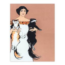 Artery8 Edward Penfield Framed Wall Art Print Woman Holding Two Cats Drawing in Pink - Size: A4 - thumbnail 3