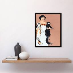 Artery8 Edward Penfield Framed Wall Art Print Woman Holding Two Cats Drawing in Pink - Size: A4 - thumbnail 2
