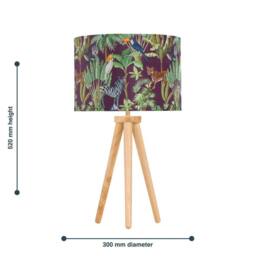 EONLION Light Oak Table Lamp Bedside Light Wood Tripod Safari Velvet Shade - thumbnail 2