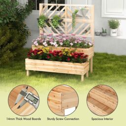 Costway Wood 2-Tier Raised Garden Bed with Trellis Elevated Planter Box Container w/ Leg in Natural - thumbnail 6