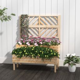 Costway Wood 2-Tier Raised Garden Bed with Trellis Elevated Planter Box Container w/ Leg in Natural - thumbnail 5