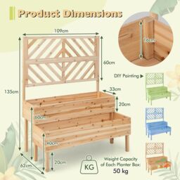 Costway Wood 2-Tier Raised Garden Bed with Trellis Elevated Planter Box Container w/ Leg in Natural - thumbnail 2
