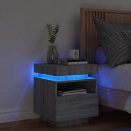Berkfield Home Bedside Cabinet with LED Lights Grey Sonoma 40x39x48.5 cm - thumbnail 1
