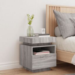Berkfield Home Bedside Cabinet with LED Lights Grey Sonoma 40x39x48.5 cm - thumbnail 3