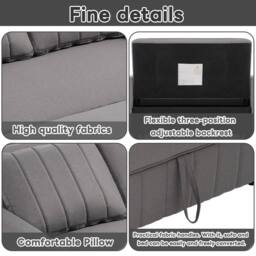 BTM Folding sofa bed with adjustable backrest ideal for small spaces in Grey - thumbnail 5