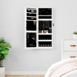 Berkfield Home Mirror Jewellery Cabinet with LED Lights Wall Mounted White - thumbnail 2