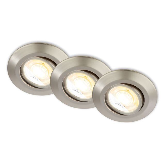 BRILONER Nickel Matt Set of 3 LED Recessed Lights Downlights 90mm CCT Tilt 4.9W in Metallic Silver - image 1