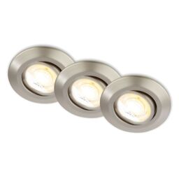 BRILONER Nickel Matt Set of 3 LED Recessed Lights Downlights 90mm CCT Tilt 4.9W in Metallic Silver - thumbnail 1