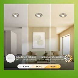 BRILONER Nickel Matt Set of 3 LED Recessed Lights Downlights 90mm CCT Tilt 4.9W in Metallic Silver - thumbnail 5
