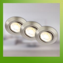 BRILONER Nickel Matt Set of 3 LED Recessed Lights Downlights 90mm CCT Tilt 4.9W in Metallic Silver - thumbnail 3