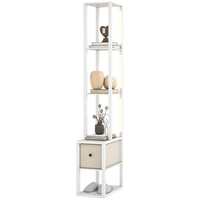 VOGREX White LED Floor Lamp with Shelves & Fabric Drawer - image 1