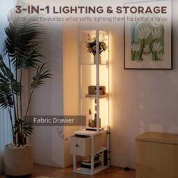 VOGREX White LED Floor Lamp with Shelves & Fabric Drawer - thumbnail 6