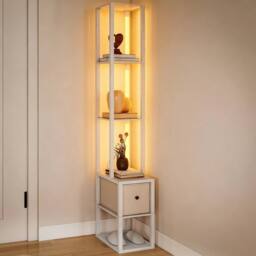 VOGREX White LED Floor Lamp with Shelves & Fabric Drawer - thumbnail 3