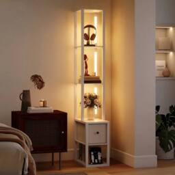 VOGREX White LED Floor Lamp with Shelves & Fabric Drawer - thumbnail 4