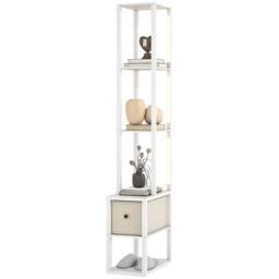 VOGREX White LED Floor Lamp with Shelves & Fabric Drawer - thumbnail 1