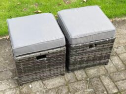 Fimous High Back Rattan Corner Sofa Set Outdoor Furniture Rectangular Dining Table 3 Small Footstools 9 Seater in Dark Grey - thumbnail 3