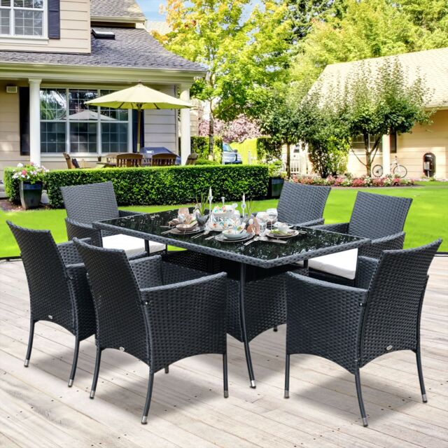 OUTSUNNY 7pc Rattan Garden Furniture Dining Set Wicker Patio Conservatory in Black - image 1