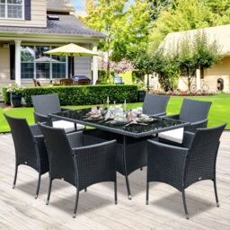 OUTSUNNY 7pc Rattan Garden Furniture Dining Set Wicker Patio Conservatory in Black - thumbnail 1
