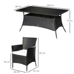 OUTSUNNY 7pc Rattan Garden Furniture Dining Set Wicker Patio Conservatory in Black - thumbnail 3