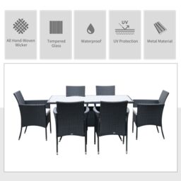 OUTSUNNY 7pc Rattan Garden Furniture Dining Set Wicker Patio Conservatory in Black - thumbnail 4
