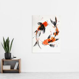 "Artery8 Two Japanese Koi Carp Fish Bright Watercolour Wall Art Print in Orange - Size: W18"" x H24""" - thumbnail 4
