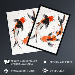 "Artery8 Two Japanese Koi Carp Fish Bright Watercolour Wall Art Print in Orange - Size: W18"" x H24""" - thumbnail 2