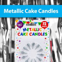 VFM e-Store 12 Metallic Silver Birthday Cake Candles, Party Supplies (60mm) - thumbnail 2