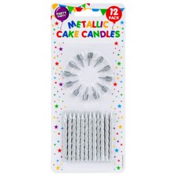 VFM e-Store 12 Metallic Silver Birthday Cake Candles, Party Supplies (60mm)