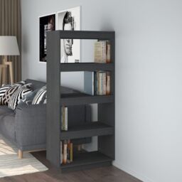 Berkfield Home Book Cabinet/Room Divider Grey 60x35x135 cm Solid Pinewood - Size: 60 x 35 x 135 cm - thumbnail 1