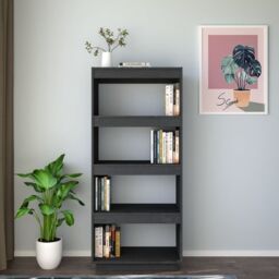 Berkfield Home Book Cabinet/Room Divider Grey 60x35x135 cm Solid Pinewood - Size: 60 x 35 x 135 cm - thumbnail 3