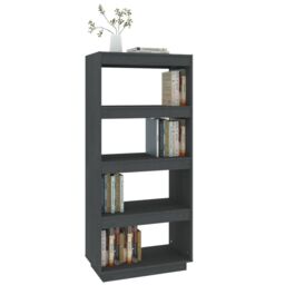 Berkfield Home Book Cabinet/Room Divider Grey 60x35x135 cm Solid Pinewood - Size: 60 x 35 x 135 cm - thumbnail 4