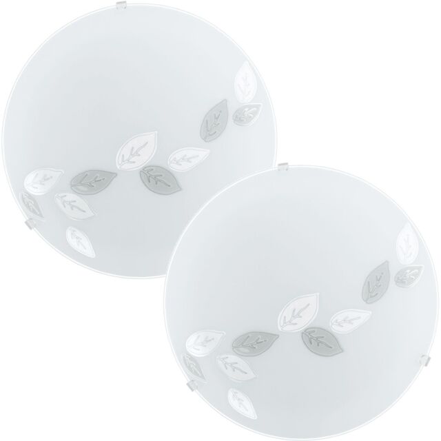 Loops 2 PACK Wall Flush Ceiling Light White Shade Leaf Design Satin Glass E27 1x60W - image 1