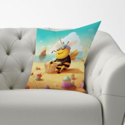Warren Reed - Designer Bumblebee On A Beach Holiday Cushions in Yellow - Size: 45 cm x 45 cm - thumbnail 2