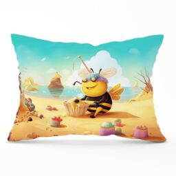 Warren Reed - Designer Bumblebee On A Beach Holiday Cushions in Yellow - Size: 45 cm x 45 cm - thumbnail 1