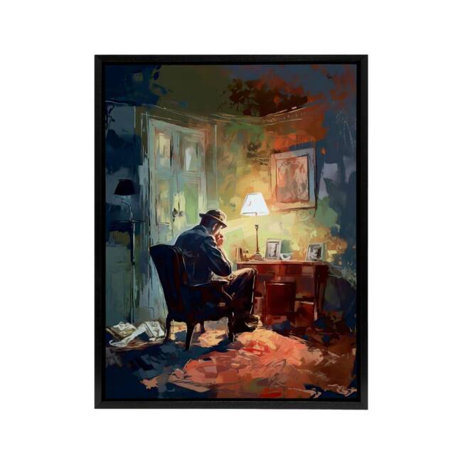 "Artery8 Private Detective In His Office Framed Canvas Wall Art Print - Size: W12"" x H16""" - image 1